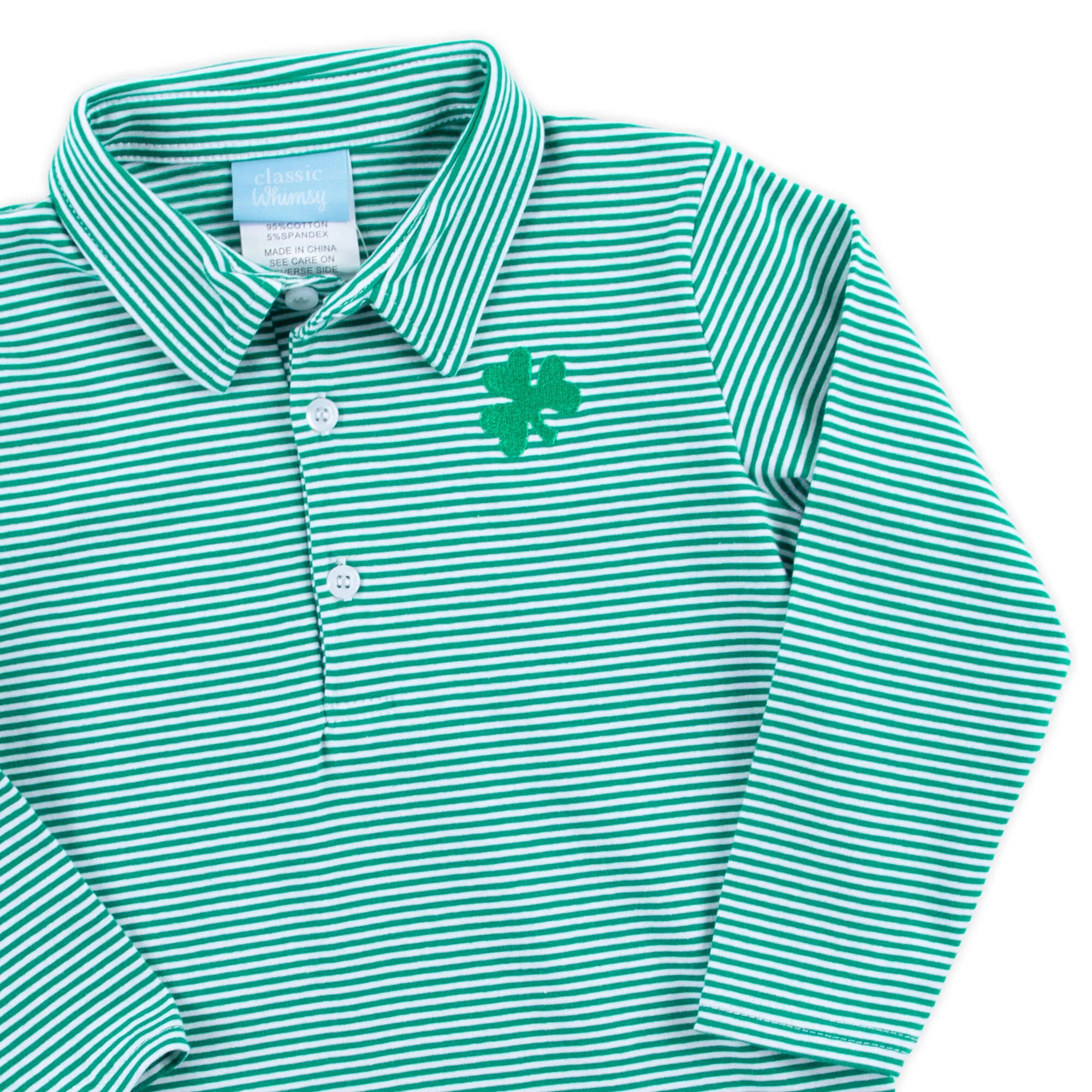 Shamrock Embroidered Green Stripe Polo - Image 3