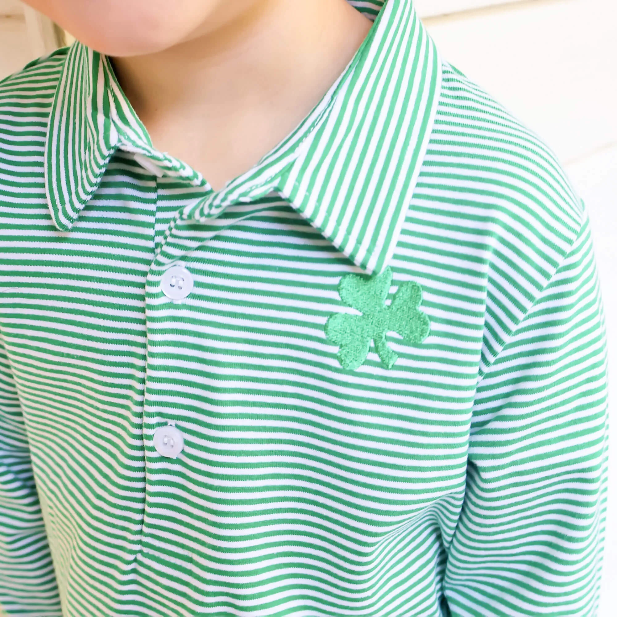 Shamrock Embroidered Green Stripe Polo - Image 4