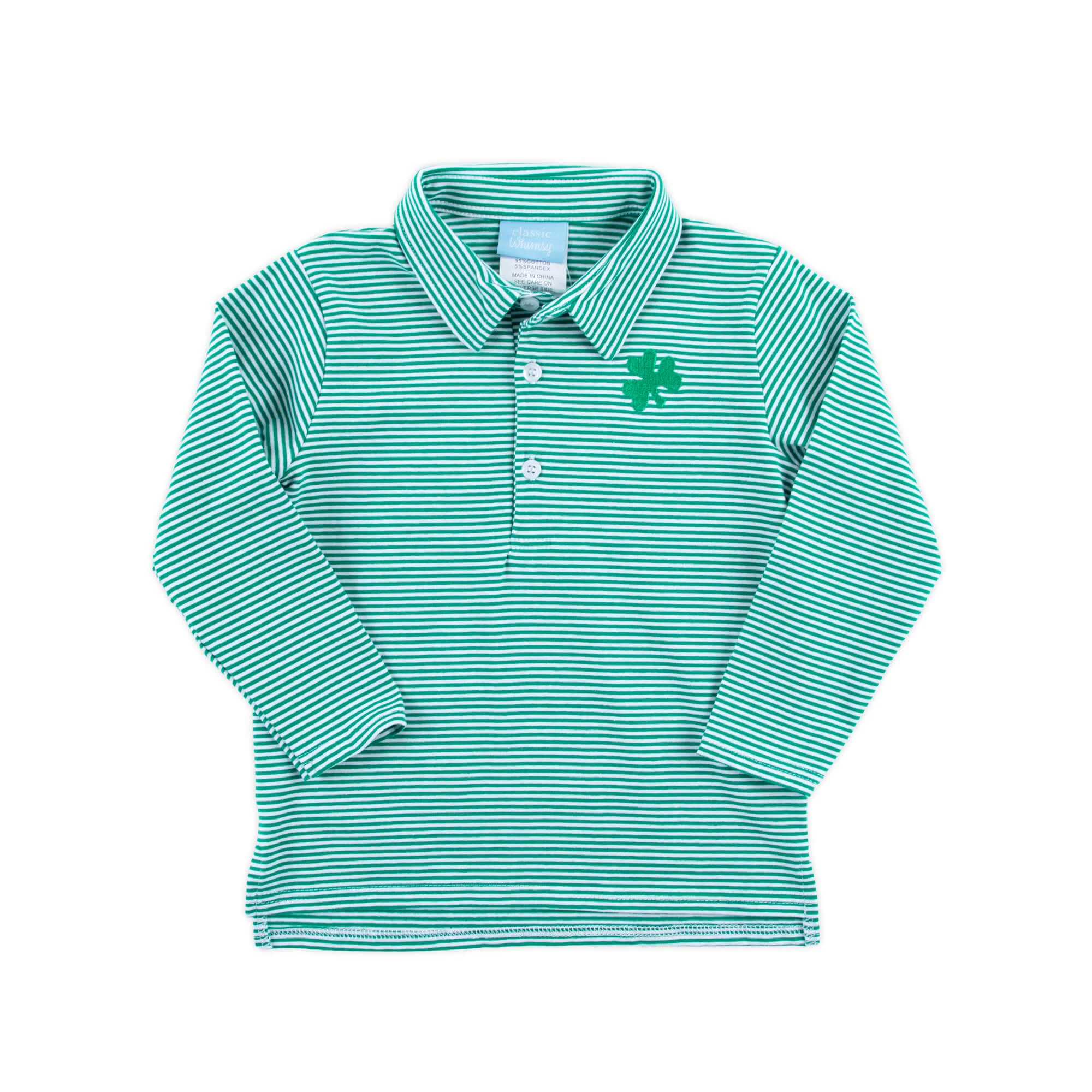 Shamrock Embroidered Green Stripe Polo - Image 5