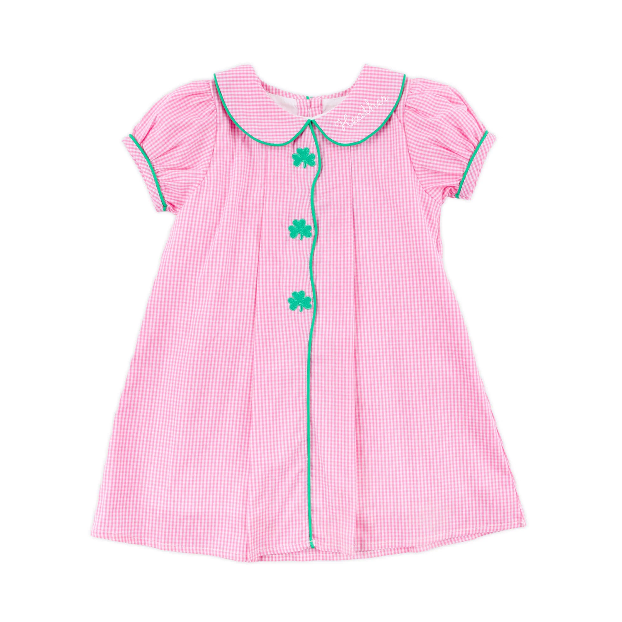 Shamrock Embroidered Pink Gingham Jane Dress - Image 2
