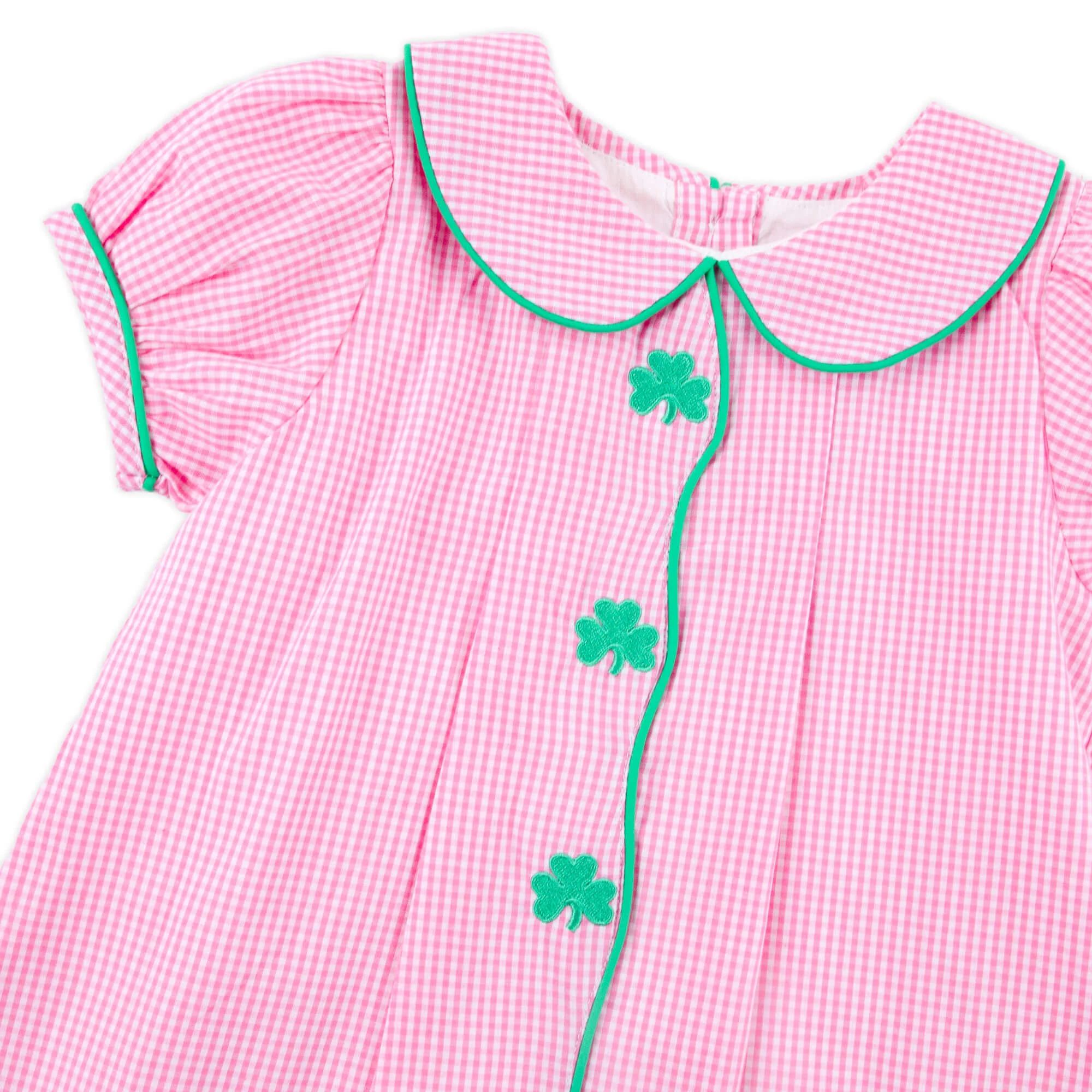 Shamrock Embroidered Pink Gingham Jane Dress - Image 4