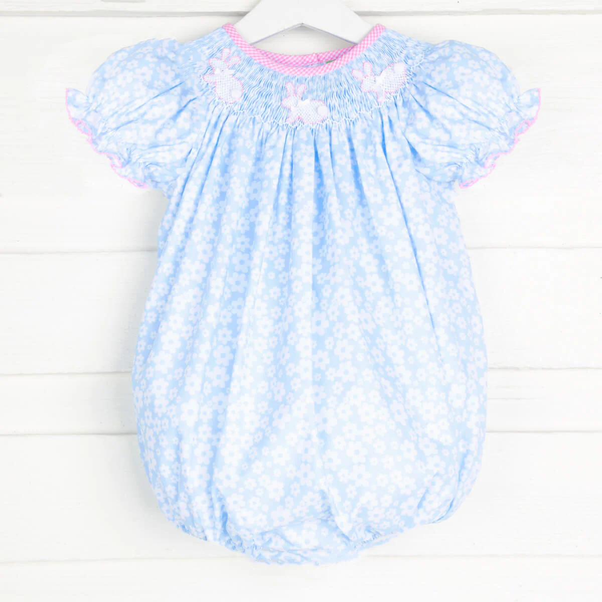 Side Bunny Smocked Blue Daisy Bubble - Image 2