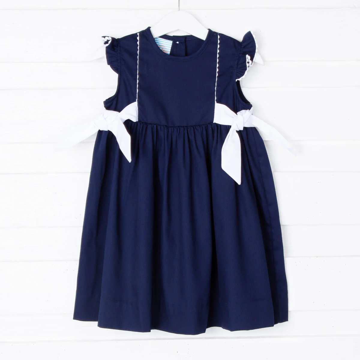 Side Tie Dress Navy Pique - Image 2