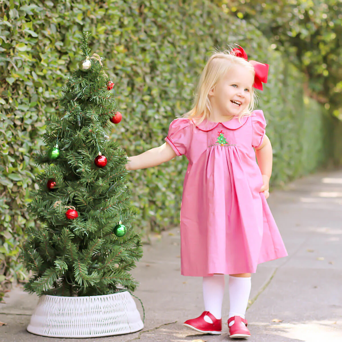 Twinkly Tree Red Single Smocked Dress - Image 3