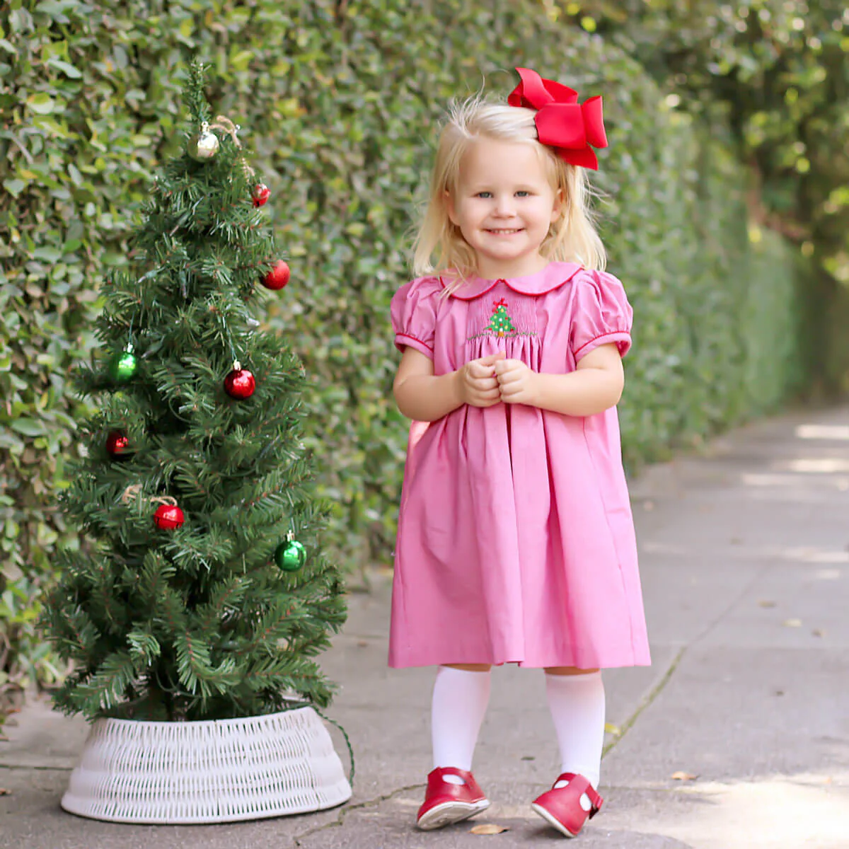 Twinkly Tree Red Single Smocked Dress - Image 7
