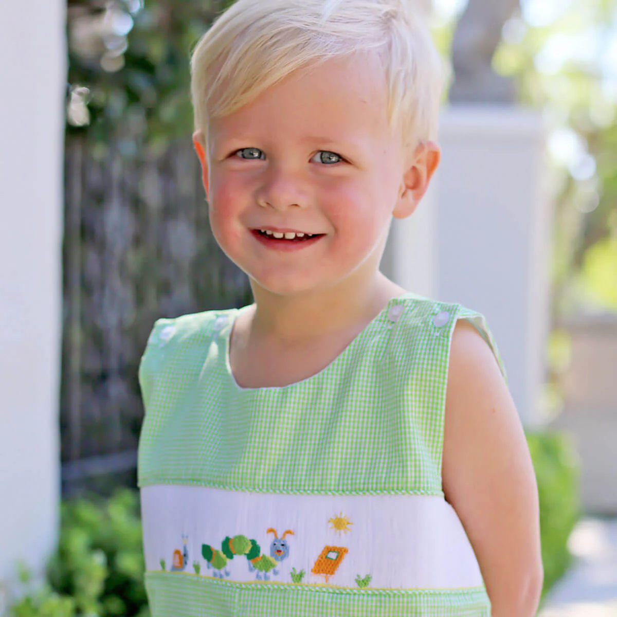 Spring Caterpillar Smocked Lime Green Jon Jon - Image 2