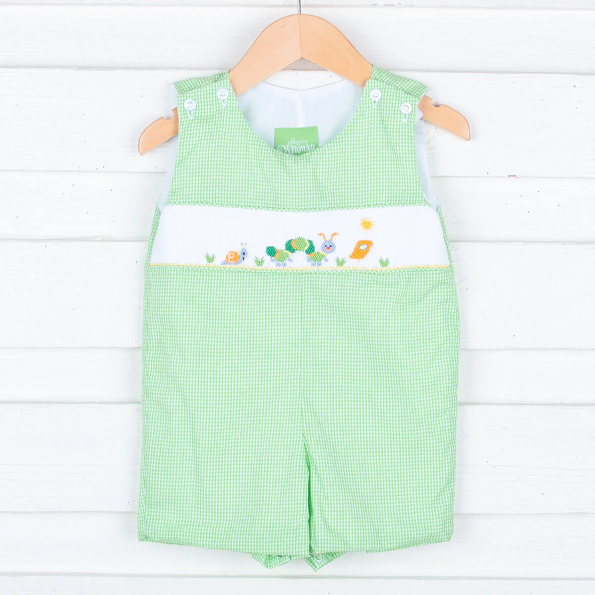 Spring Caterpillar Smocked Lime Green Jon Jon - Image 3