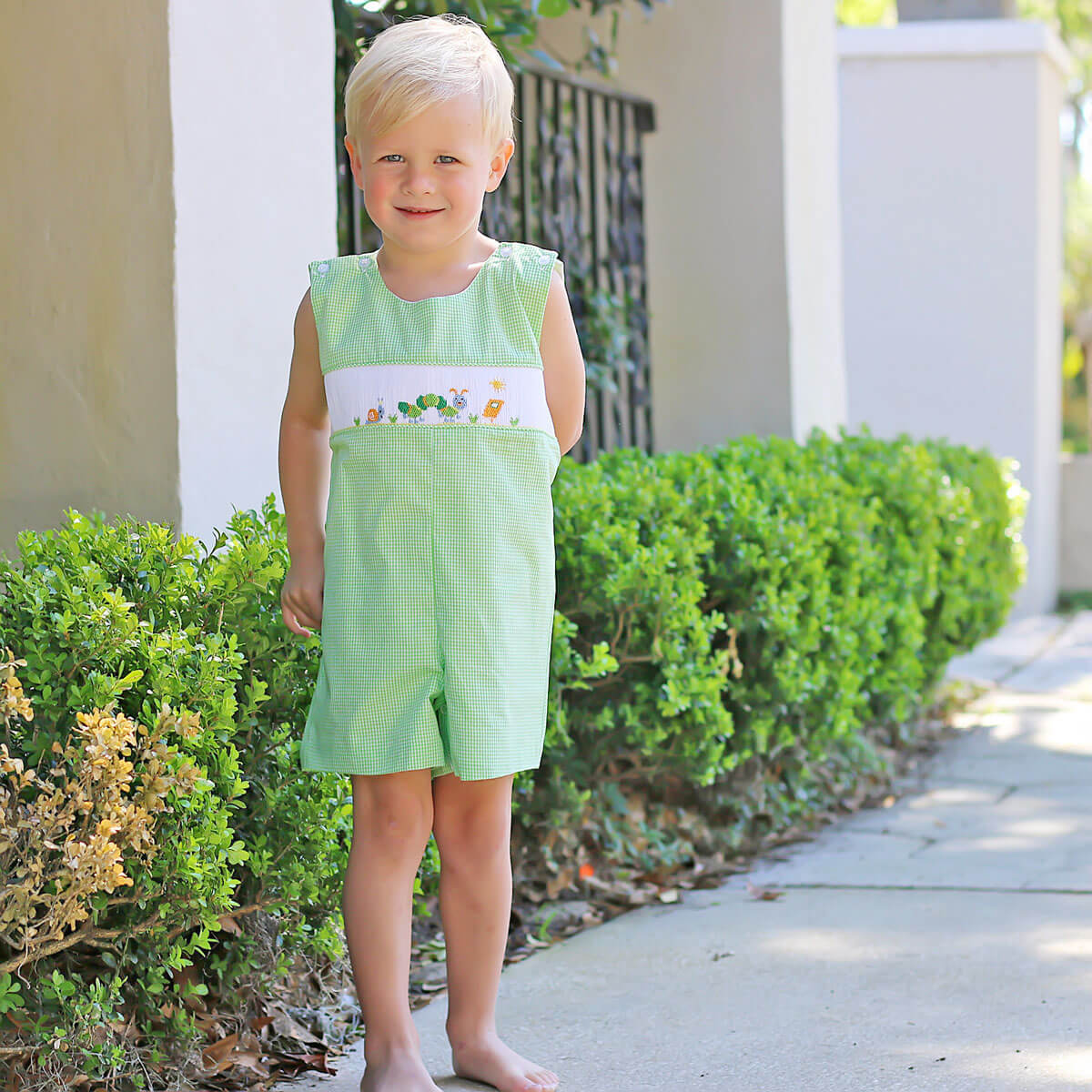 Spring Caterpillar Smocked Lime Green Jon Jon - Image 4