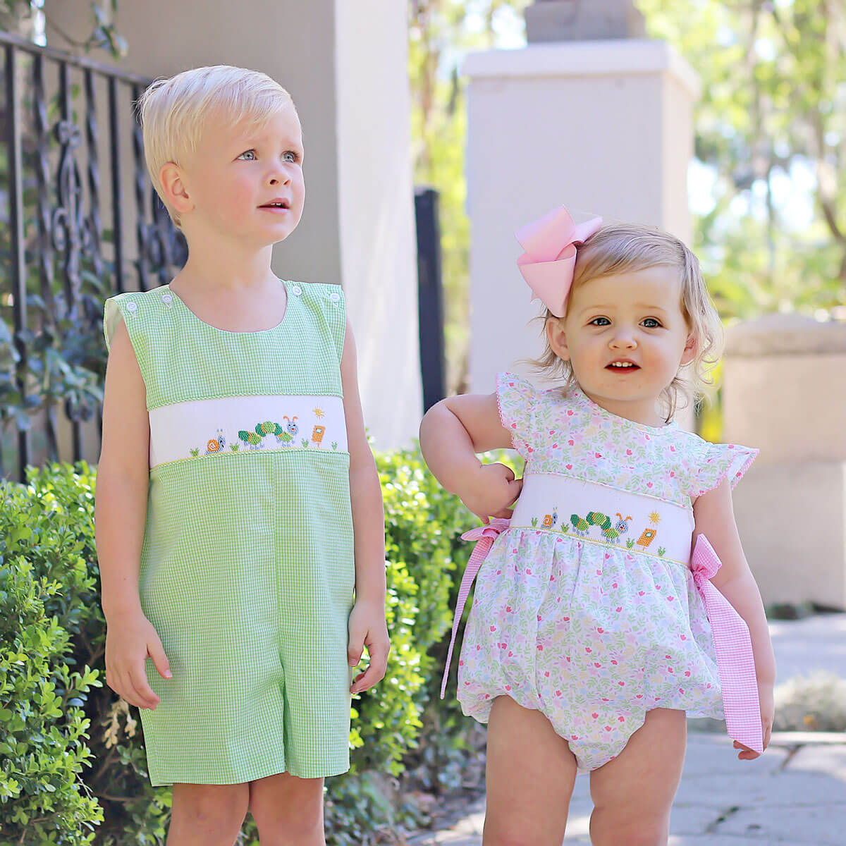 Spring Caterpillar Smocked Lime Green Jon Jon - Image 5