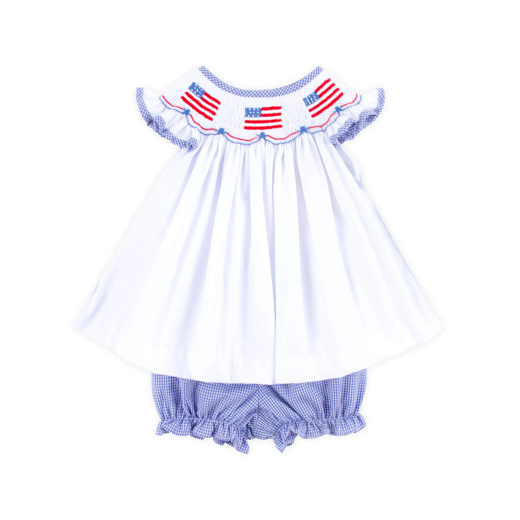 Flag Smocked White Pique Bloomer Set - Image 2