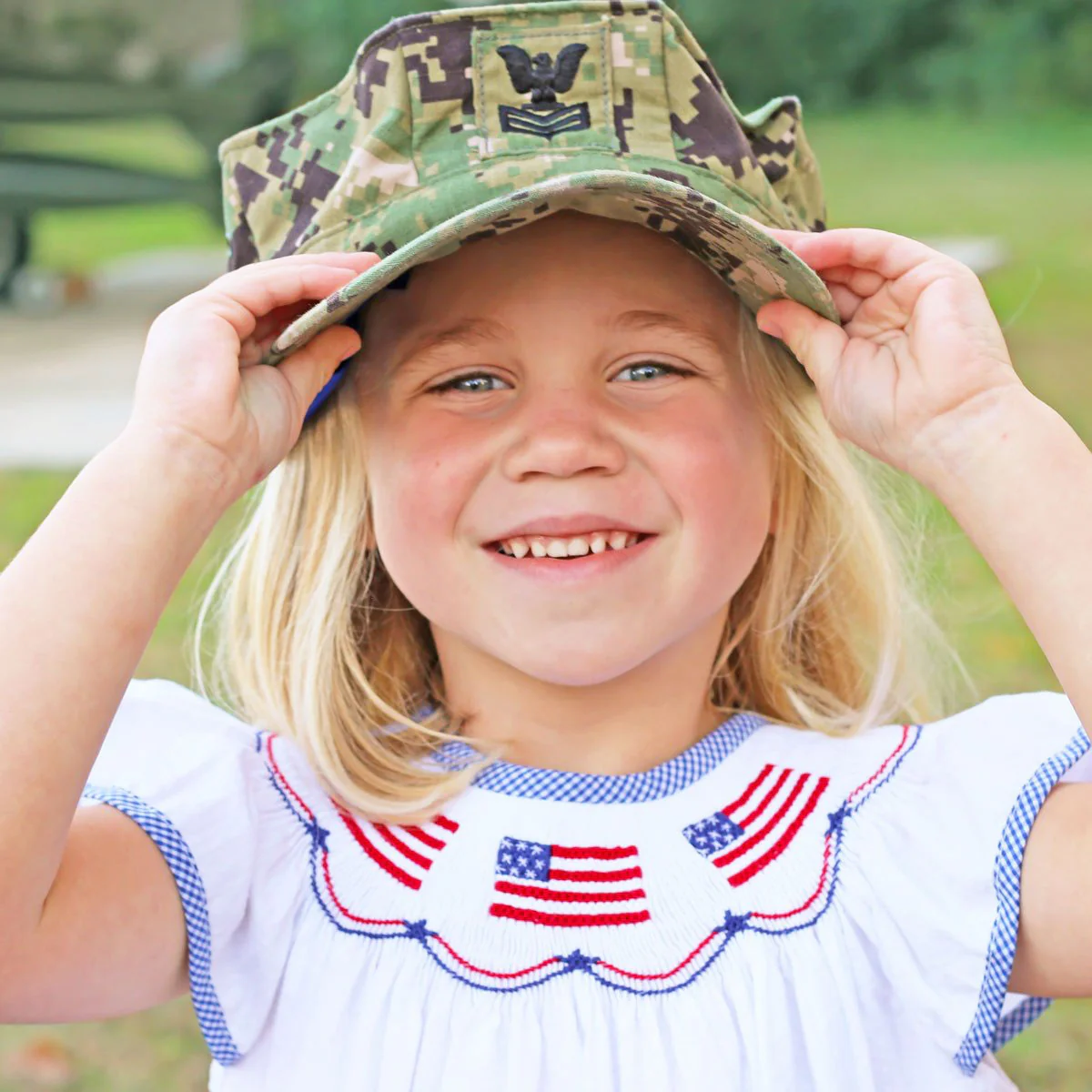 Flag Smocked White Pique Bloomer Set - Image 3