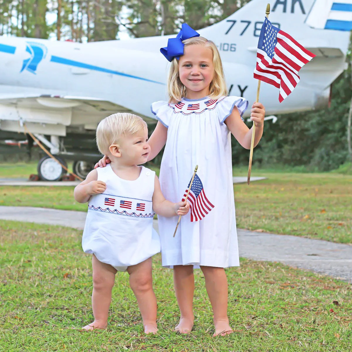 Flag Smocked White Pique Sun Bubble - Image 3
