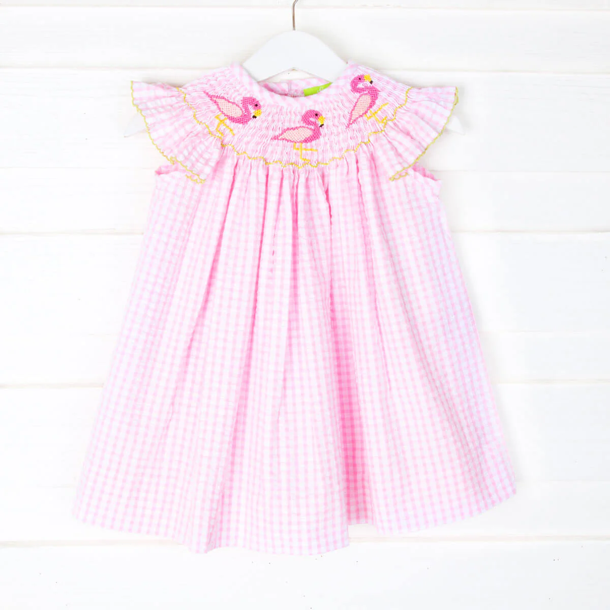 Flamingo Smocked Pink Gingham Dress - Image 2