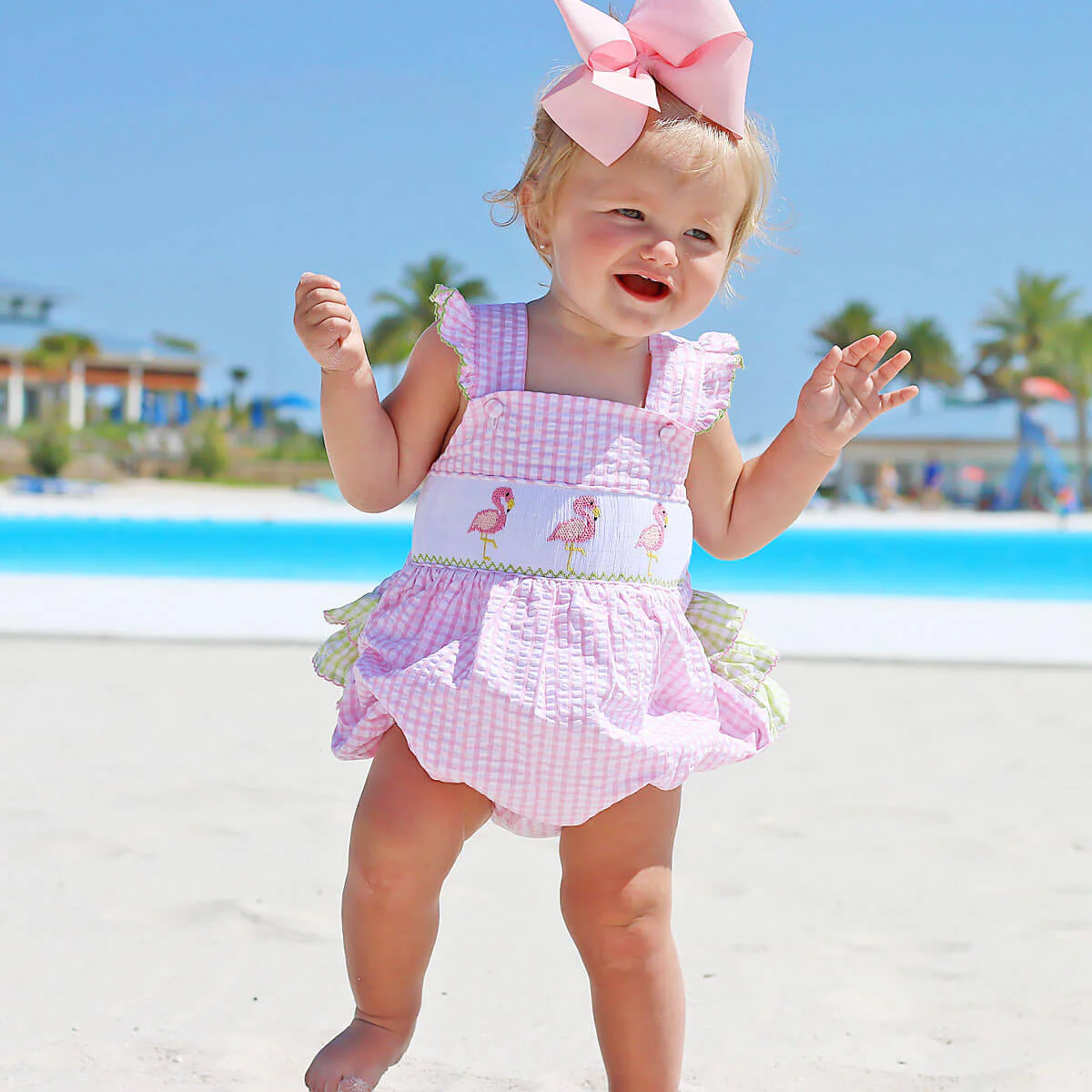 Smocked Flamingos Pink Check Bubble - Image 6