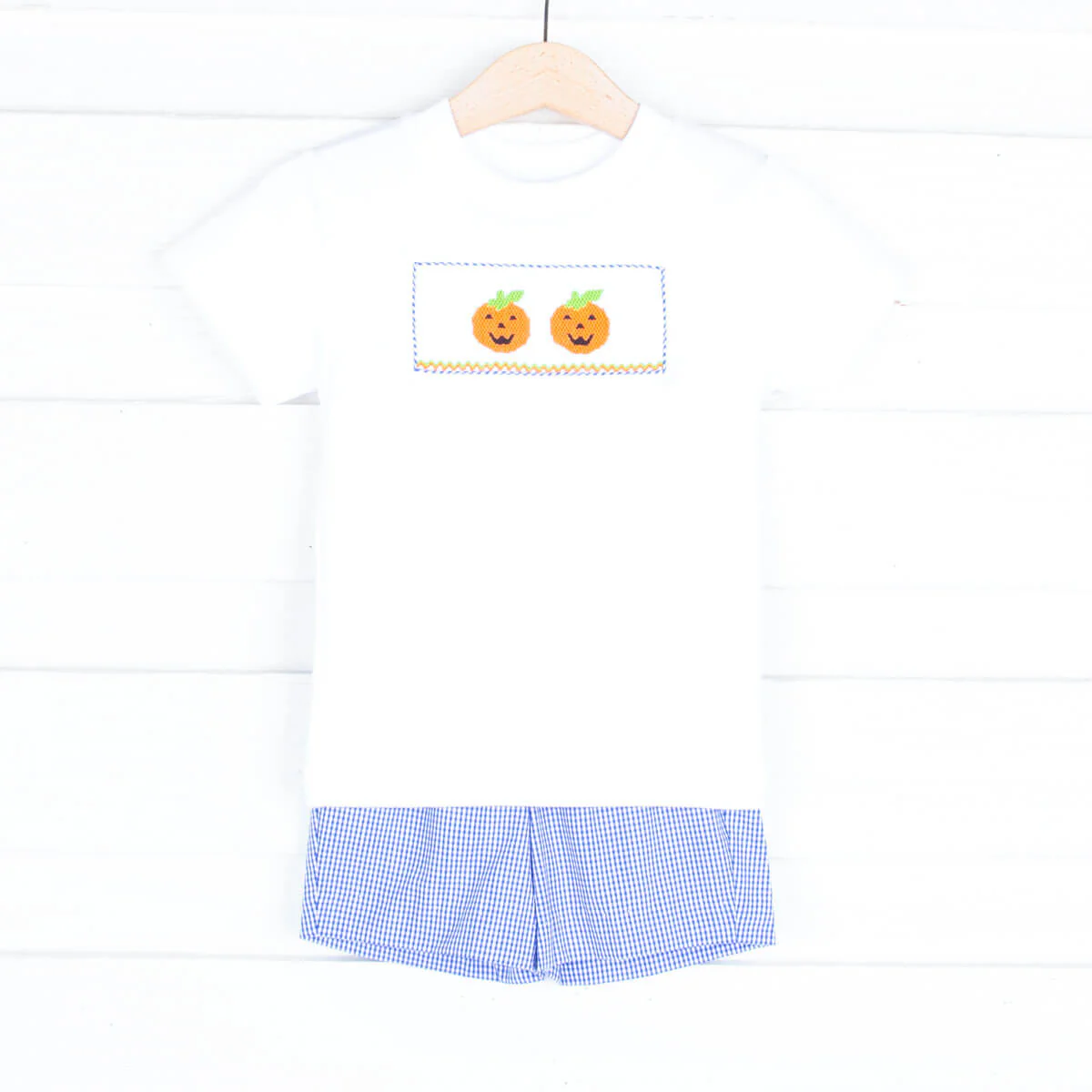 Smocked Jack O'Lantern Royal Short Set - Image 2