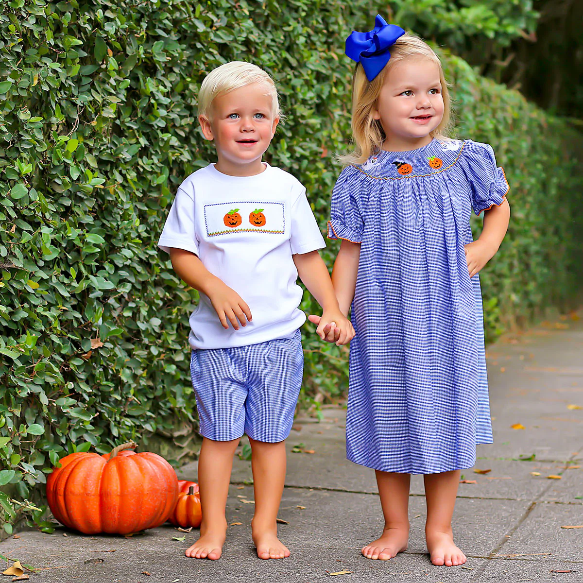 Smocked Jack O'Lantern Royal Short Set - Image 3