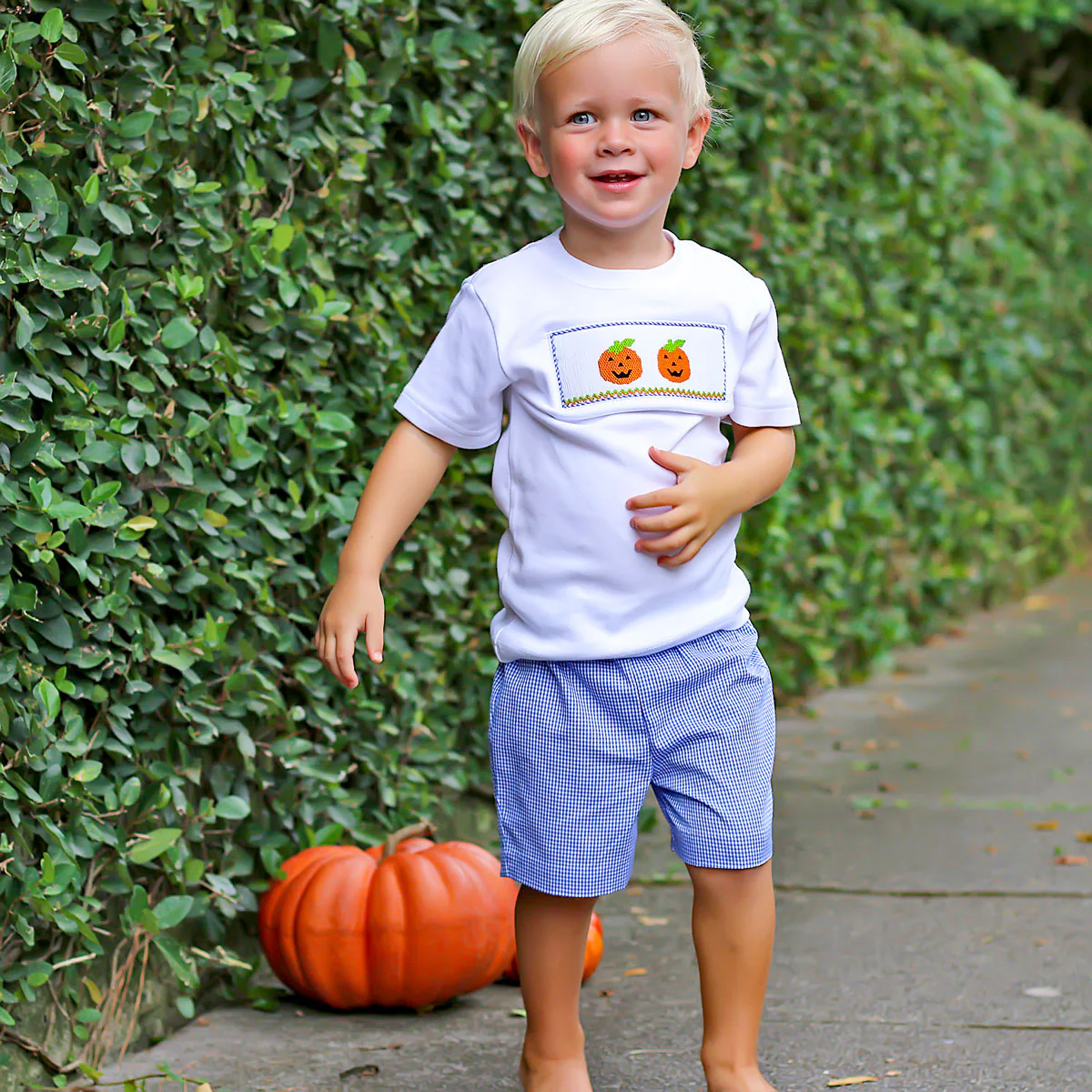 Smocked Jack O'Lantern Royal Short Set - Image 4