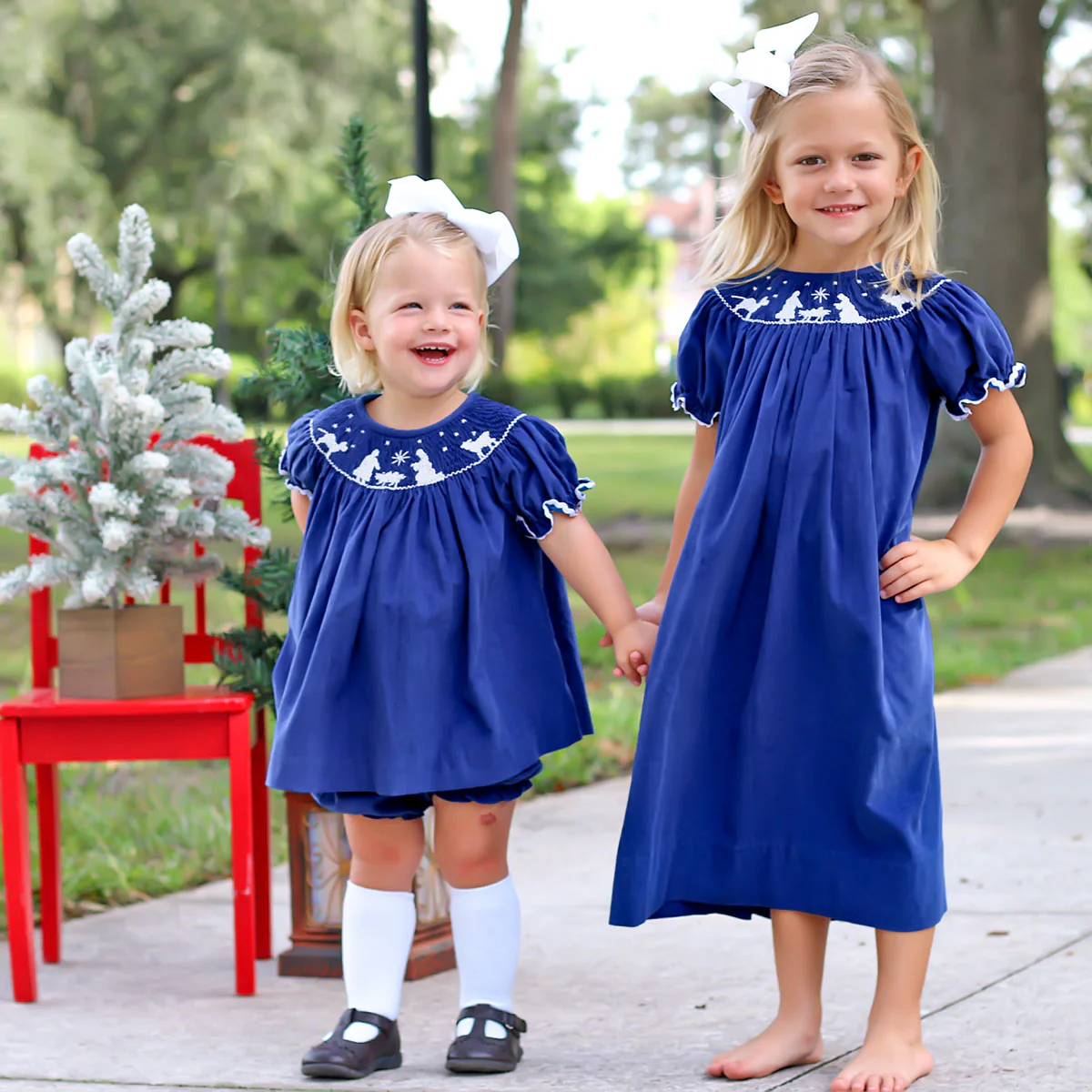 Smocked Nativity Royal Corduroy Bloomer Set - Image 3