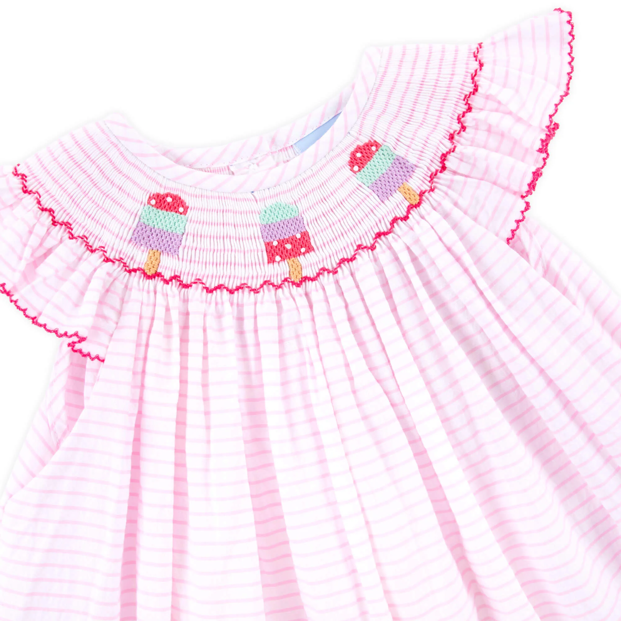 Popsicle Smocked Light Pink Stripe Seersucker Bubble - Image 2