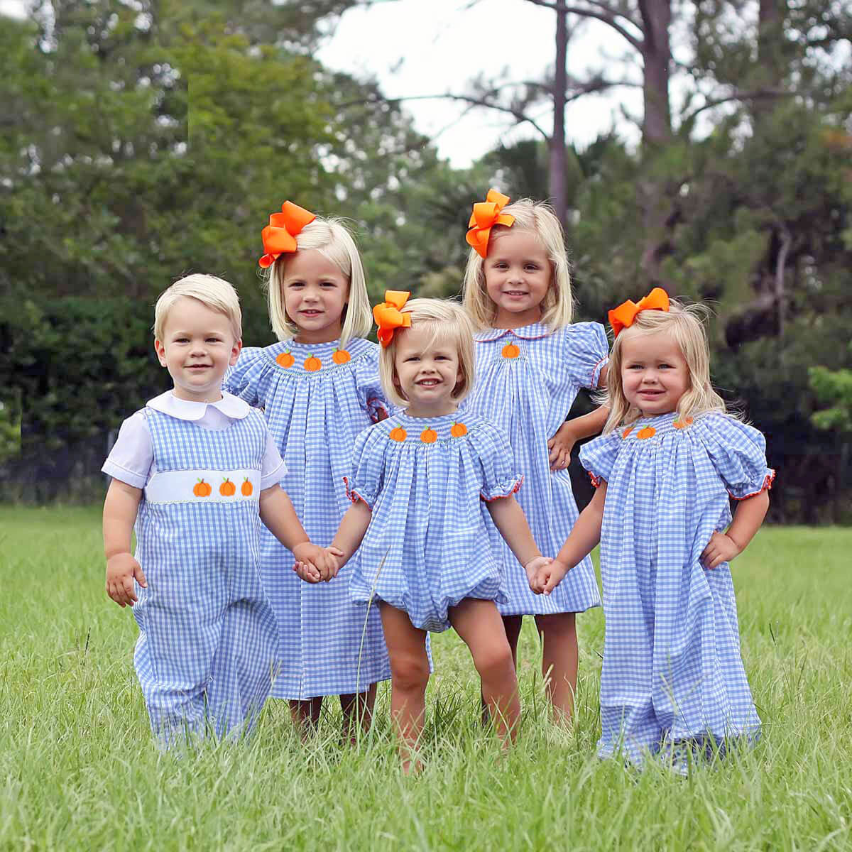 Bountiful Pumpkins Blue Smocked Bishop Dress - Image 2
