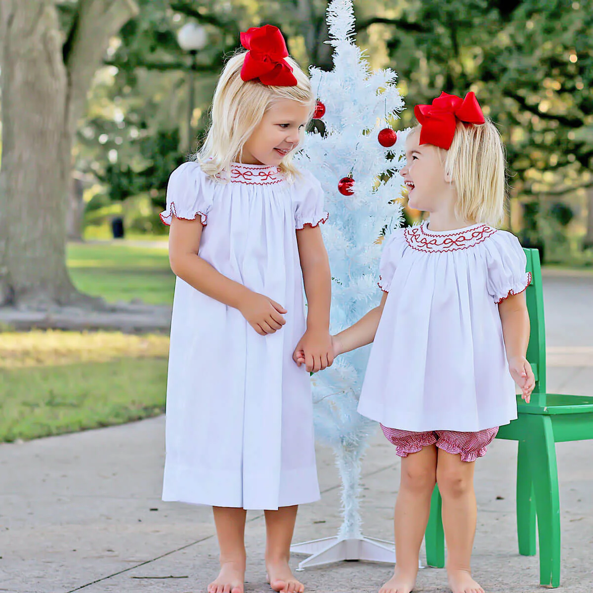 Smocked Red Bows White Dress - Image 3