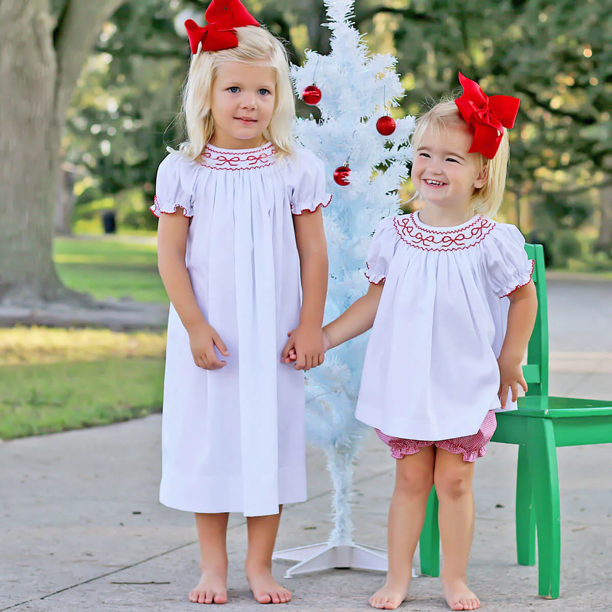 Smocked Red Bows White Dress - Image 4