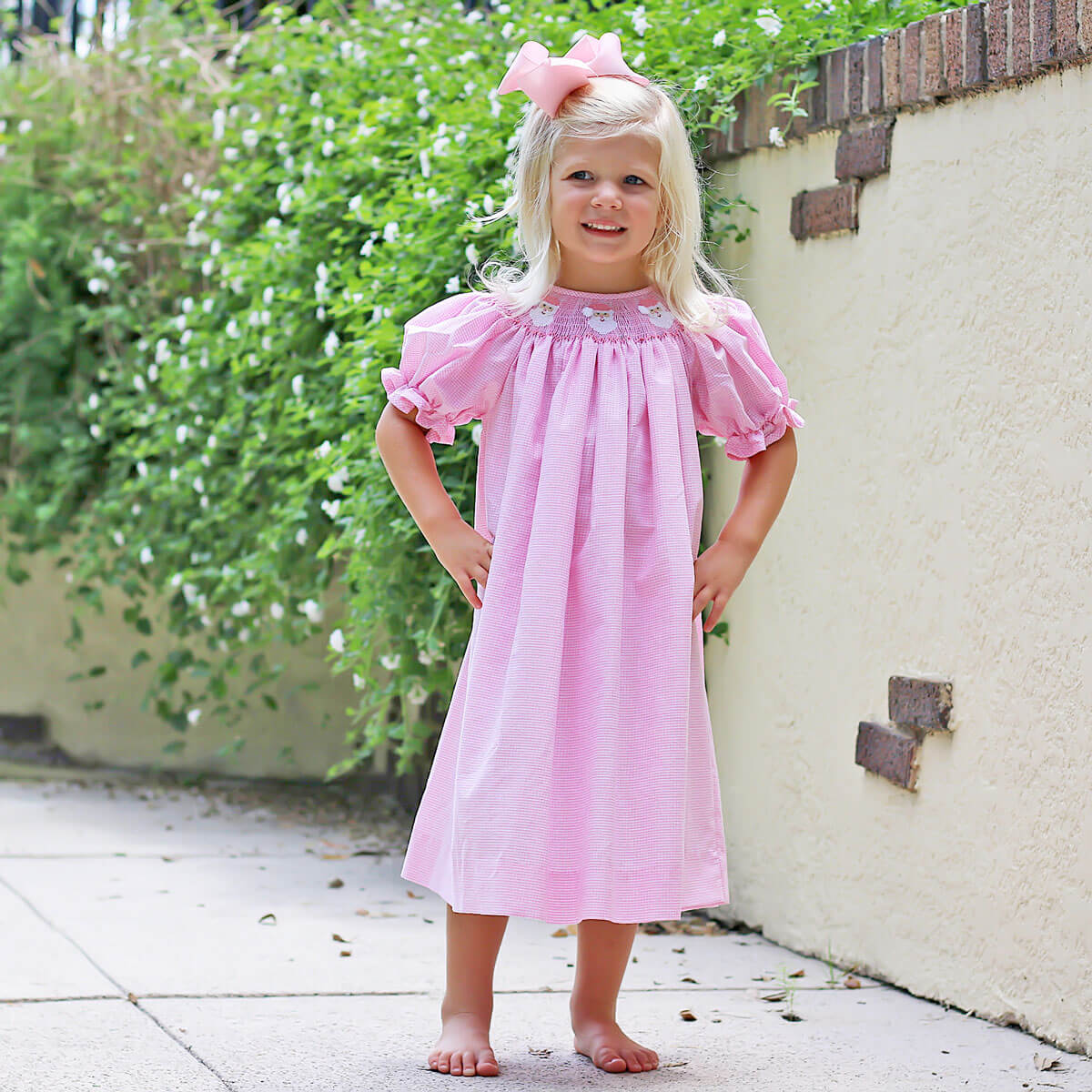 Pink Santa Smocked Bishop Dress - Image 3