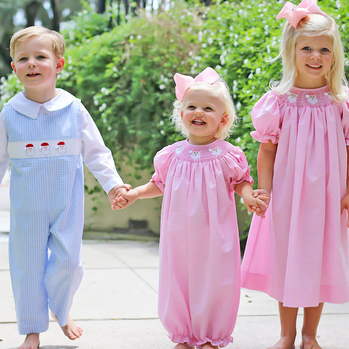 Pink Santa Smocked Bishop Dress - Image 5