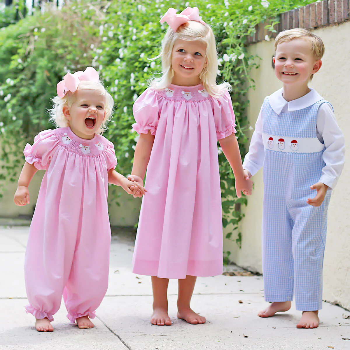 Pink Santa Smocked Bishop Dress - Image 6