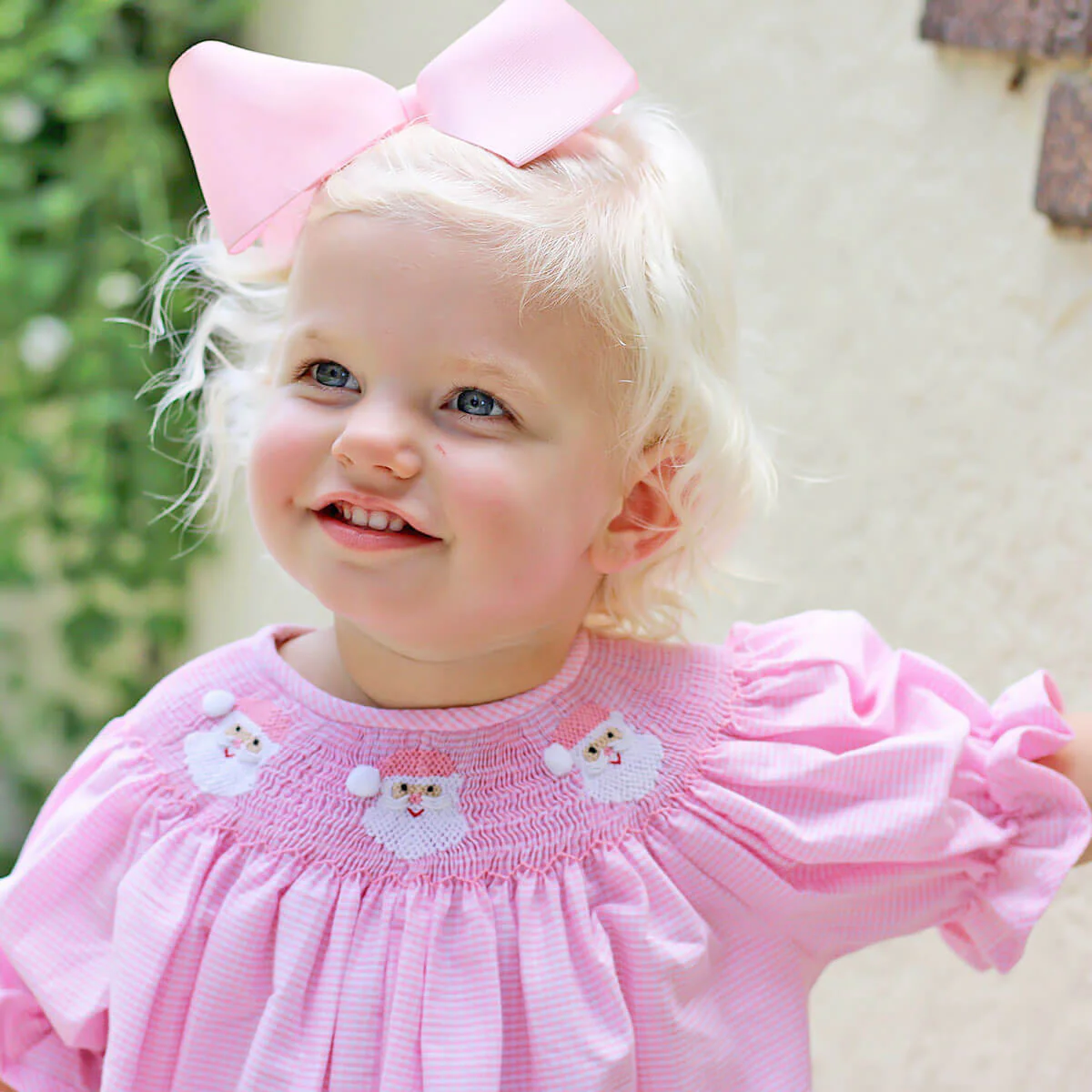 Pink Santa Smocked Long Bubble - Image 3