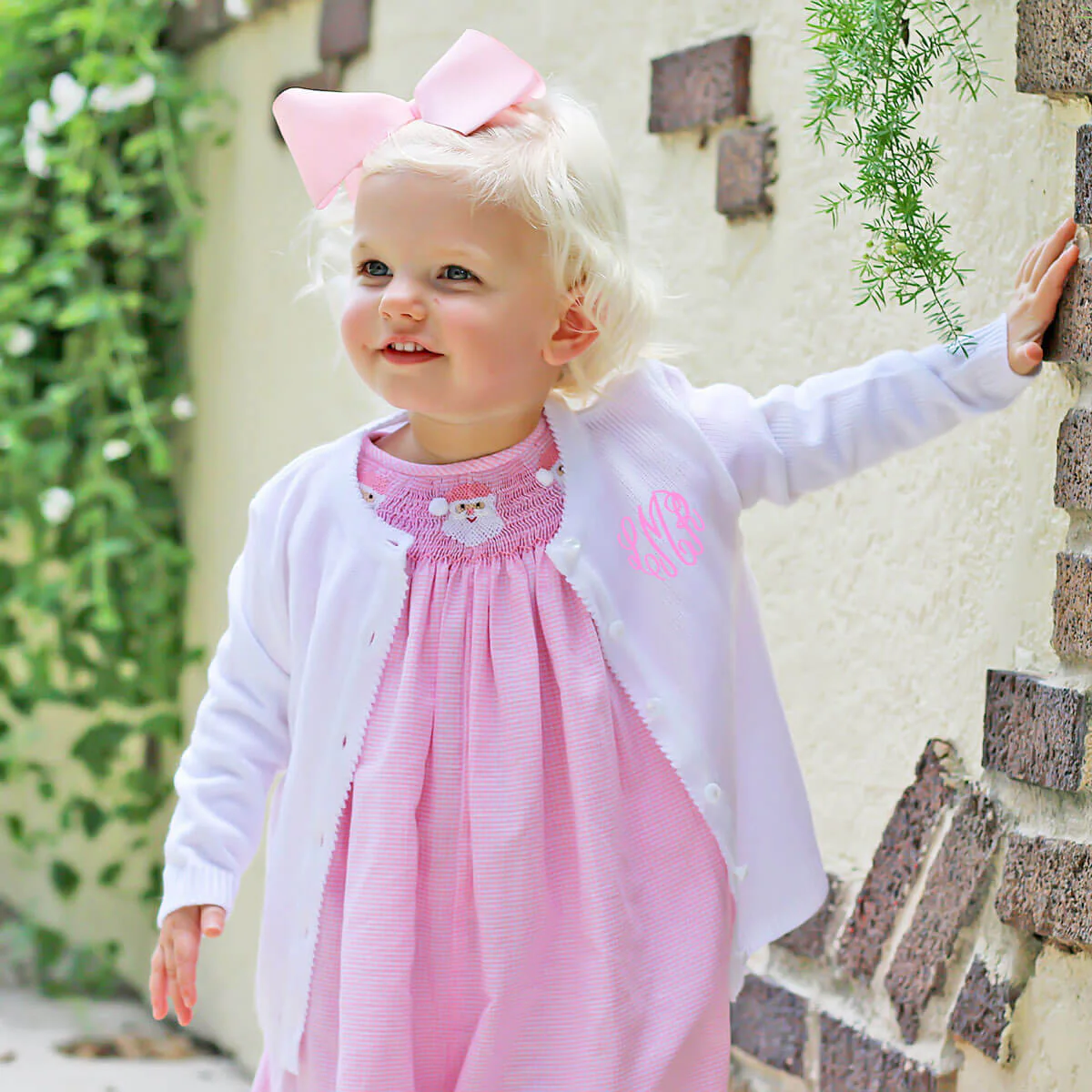 Pink Santa Smocked Long Bubble - Image 4
