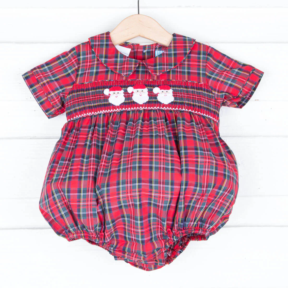 Smocked Santa Red Plaid Boy Bubble - Image 2