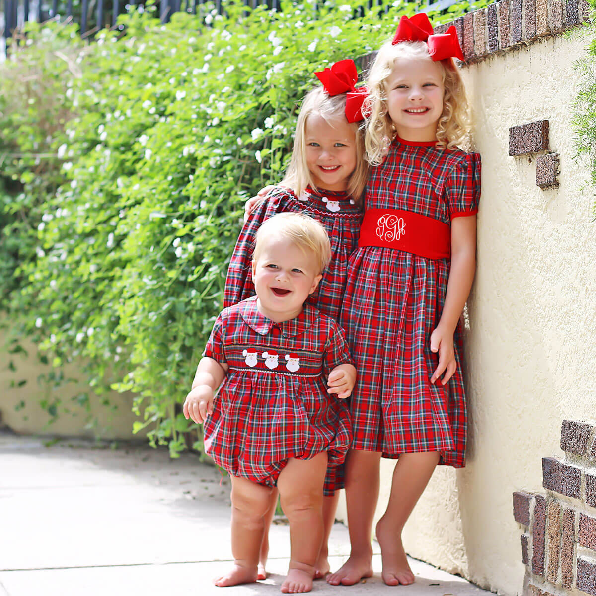 Smocked Santa Red Plaid Boy Bubble - Image 4