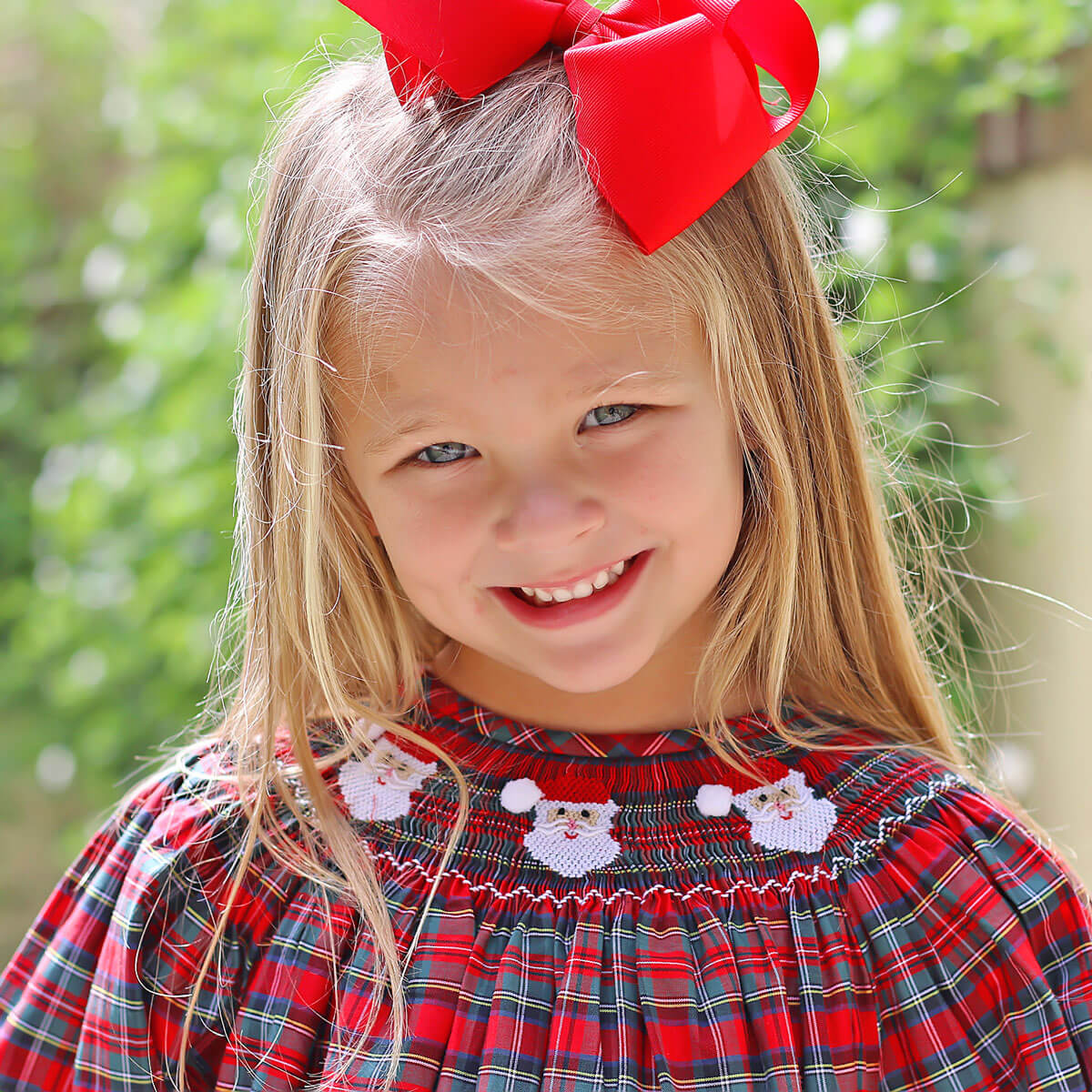 Smocked Santa Red Plaid Dress - Image 3