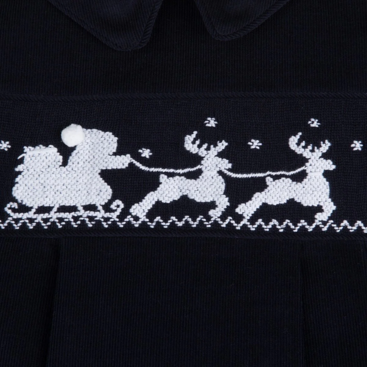 Smocked Santa Sleigh Collared Bubble Navy Corduroy - Image 2