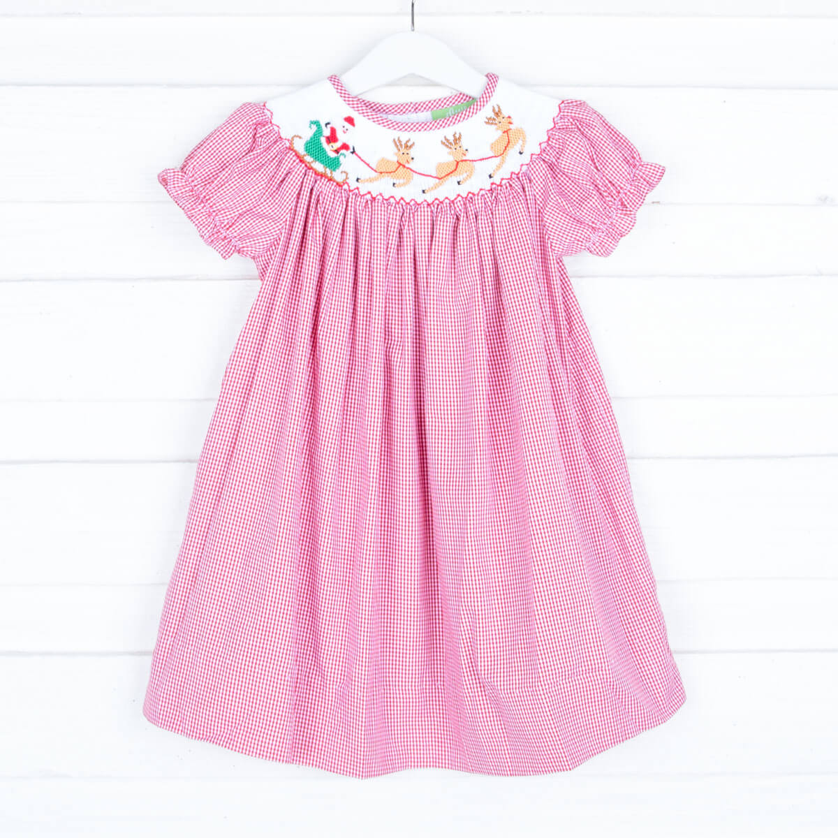 Santa's Magic Smocked Red Gingham Bishop Dress - Image 2