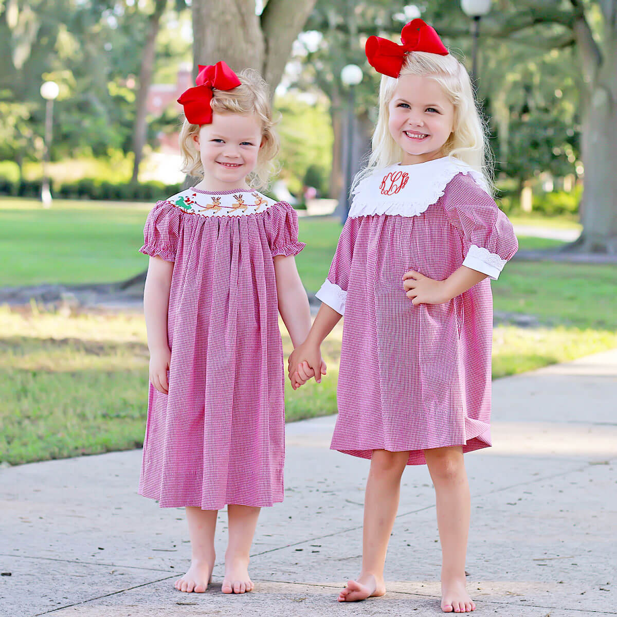 Santa's Magic Smocked Red Gingham Bishop Dress - Image 4