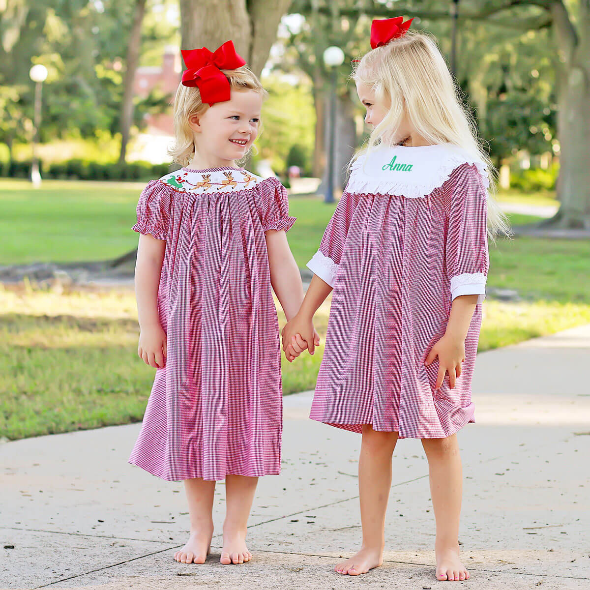 Santa's Magic Smocked Red Gingham Bishop Dress - Image 5