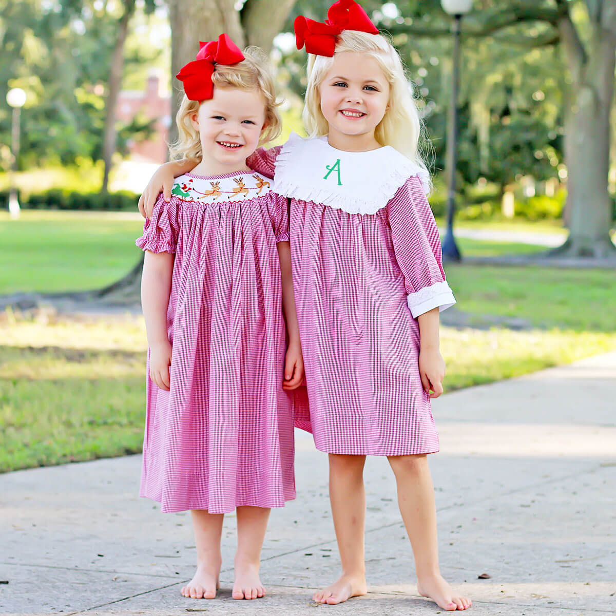 Santa's Magic Smocked Red Gingham Bishop Dress - Image 6