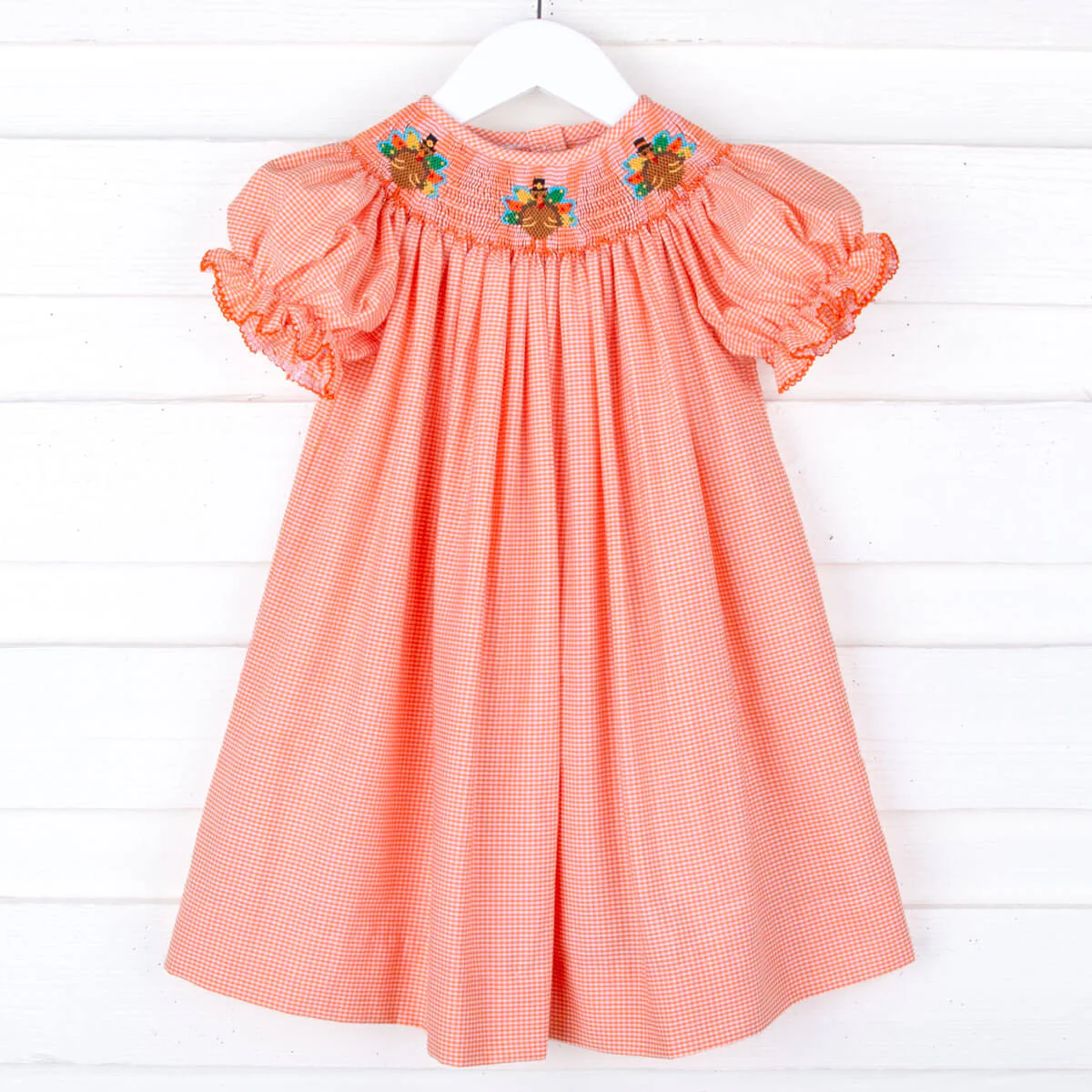 Smocked Turkey Bishop Orange Gingham - Image 2
