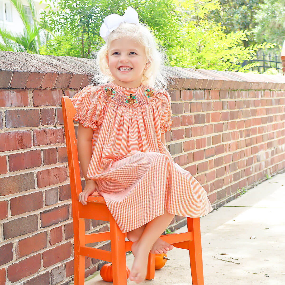 Smocked Turkey Bishop Orange Gingham - Image 3