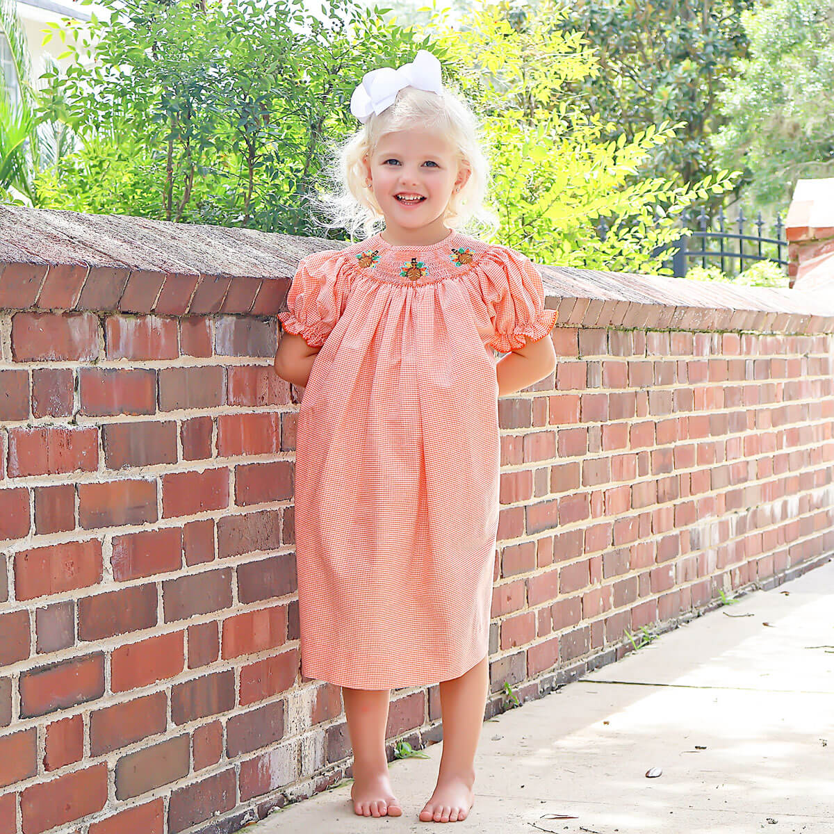 Smocked Turkey Bishop Orange Gingham - Image 5