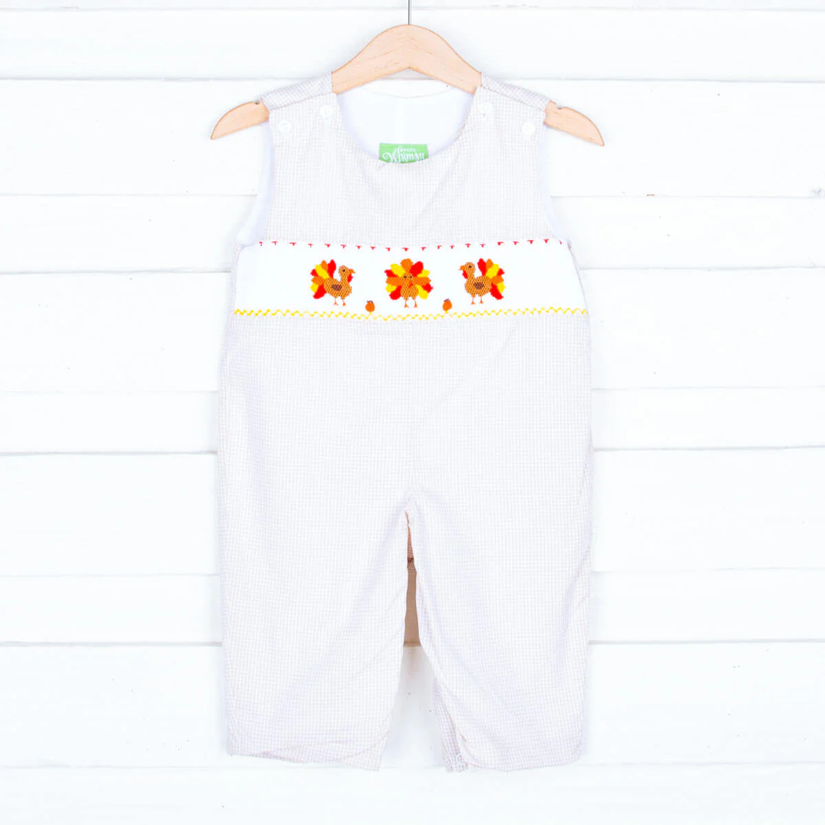 Smocked Turkey Khaki Gingham Longall - Image 2