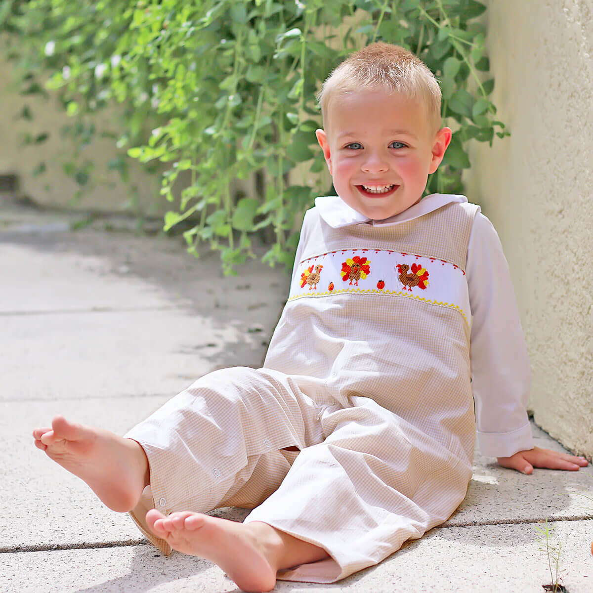 Smocked Turkey Khaki Gingham Longall - Image 4