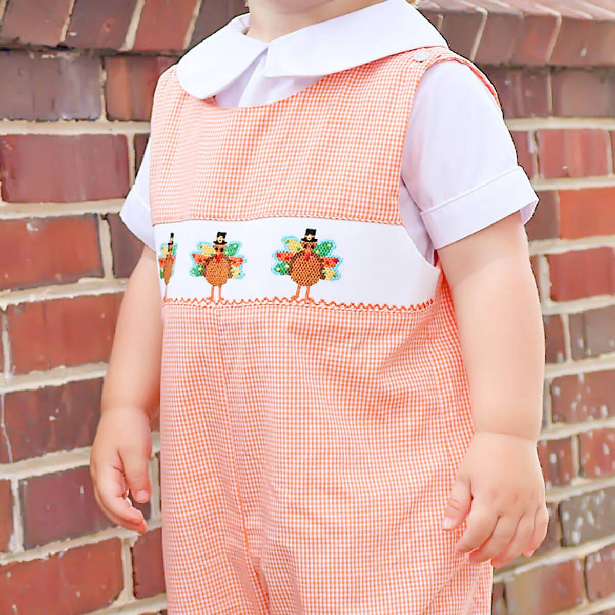 Smocked Turkey Longall Orange Gingham - Image 2