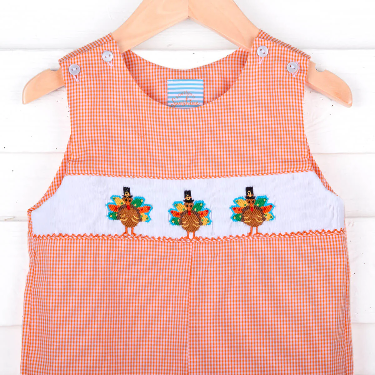 Smocked Turkey Longall Orange Gingham - Image 3