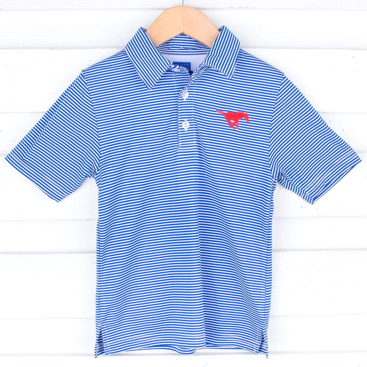 SMU Embroidered Royal Blue Performance Polo - Image 3