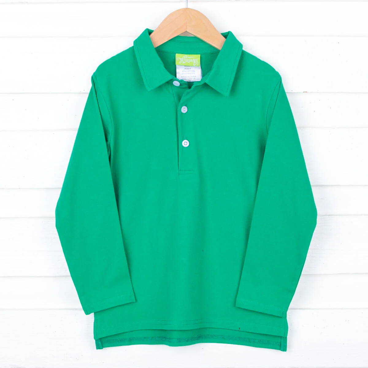 Solid Long Sleeve Polo Shirt Green - Image 2