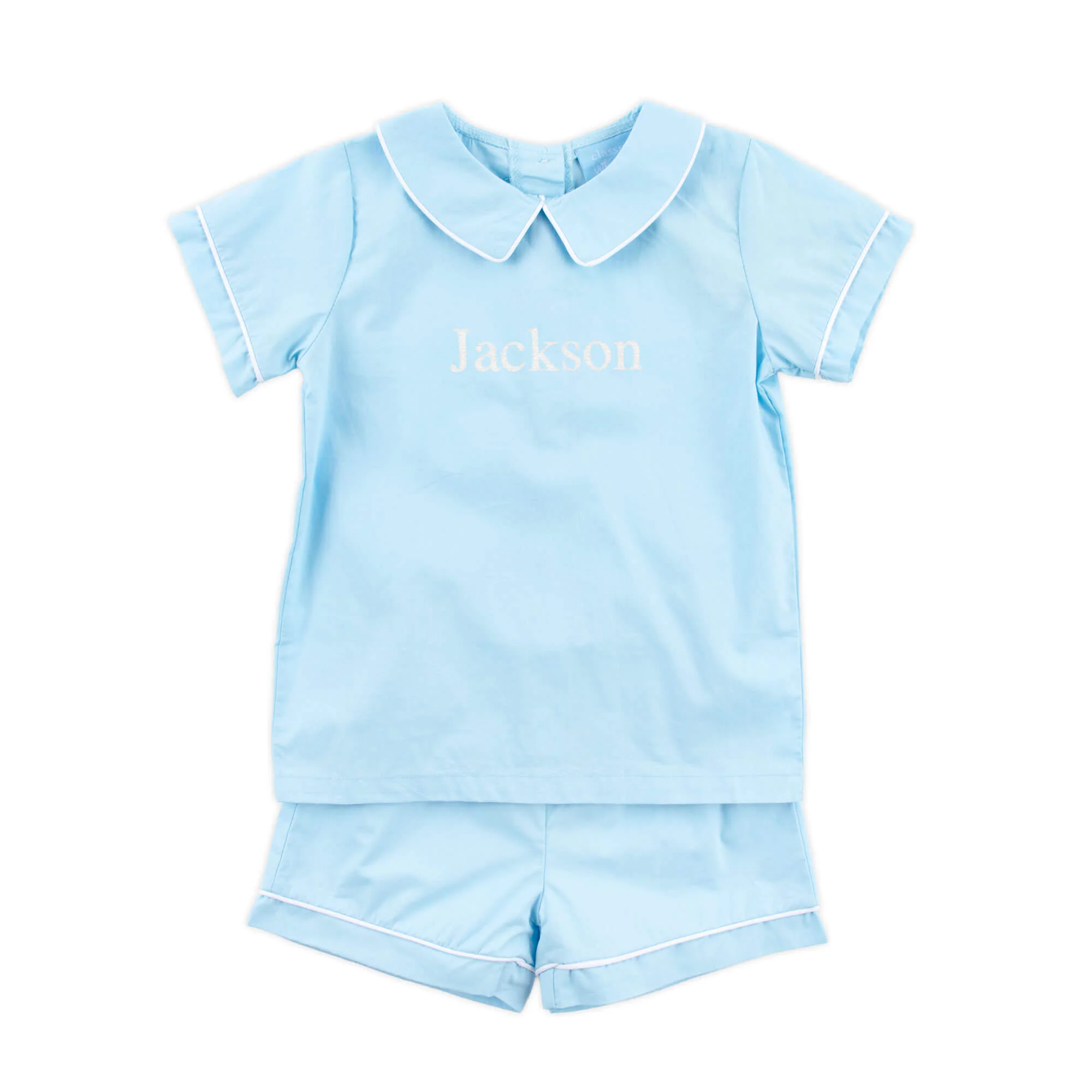 Solid Light Blue Collared Short Set - Image 2