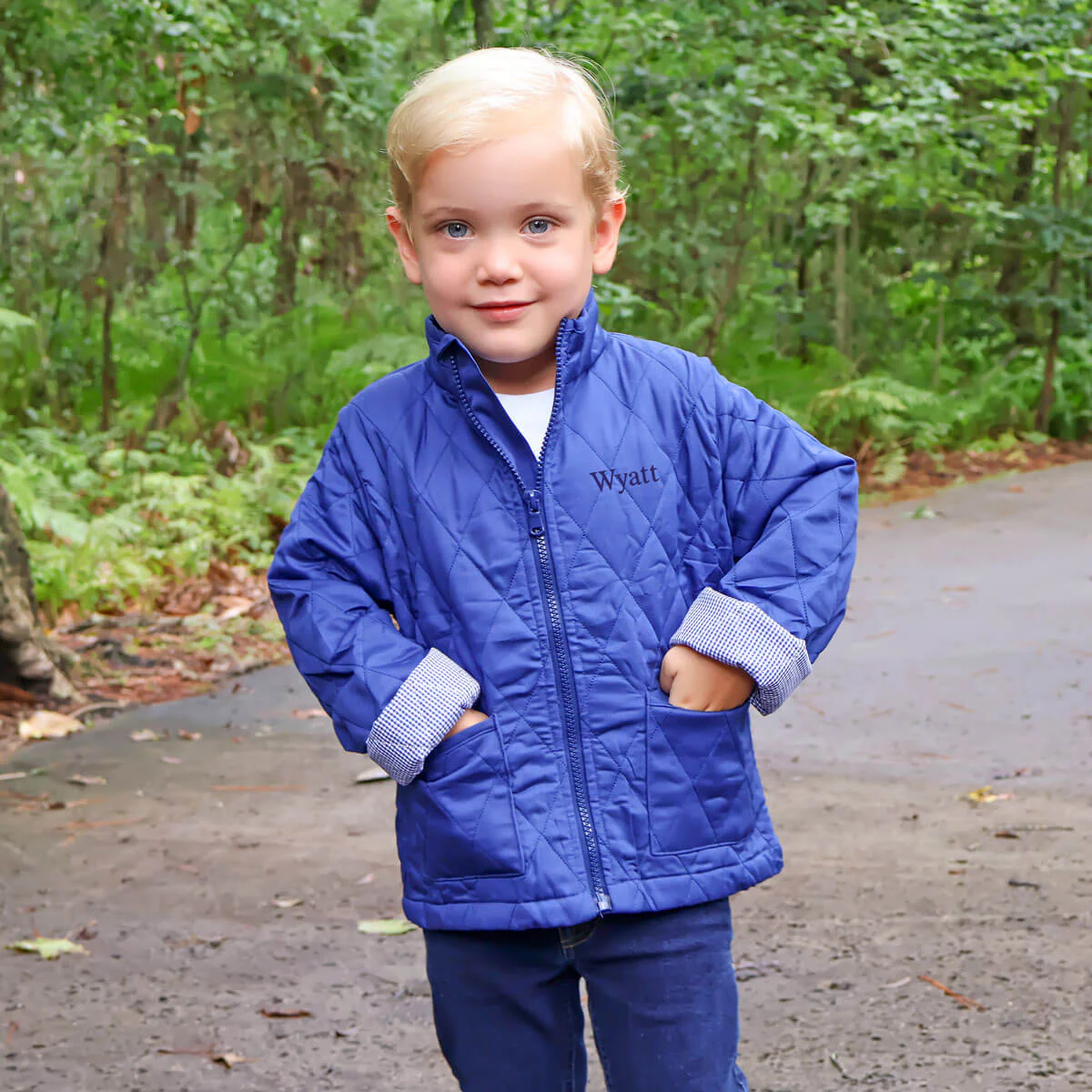 Navy Quilted Coat - Image 3